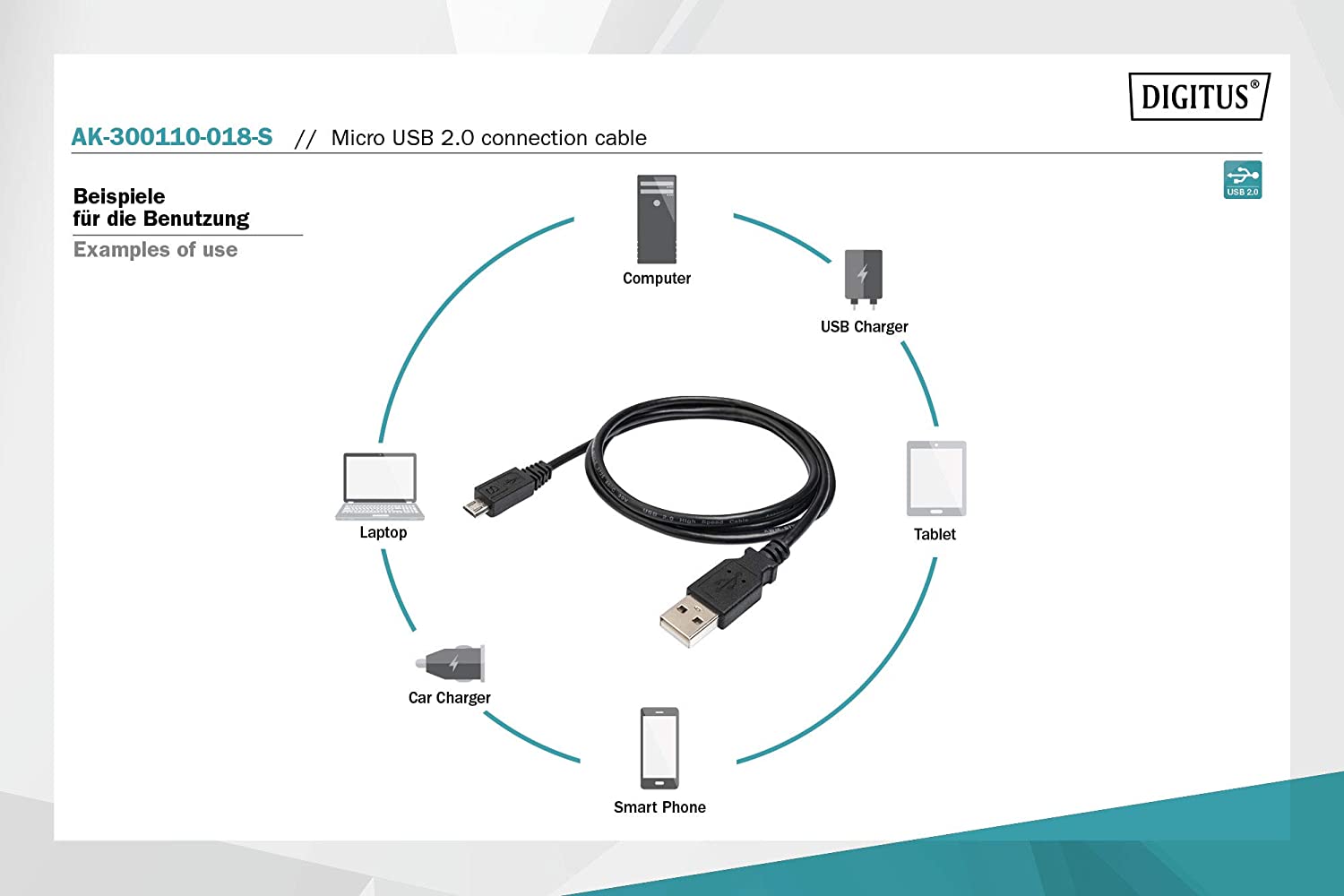 DIGITUS USB 2.0 cable - 1.8 m - USB A to Micro B - 480 Mbit/s - connection cable for computers notebooks, hubs, smartphones - black - Image 3