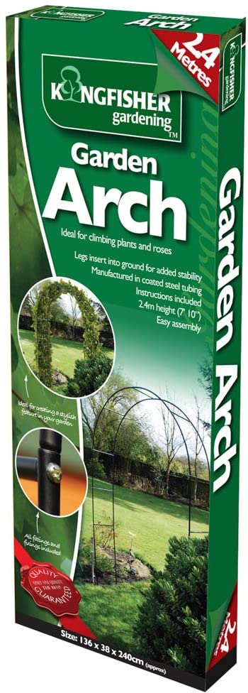 Kingfisher Self Assembly Garden Arch For Climbing Plants & Roses, Black, 136x38x240 cm