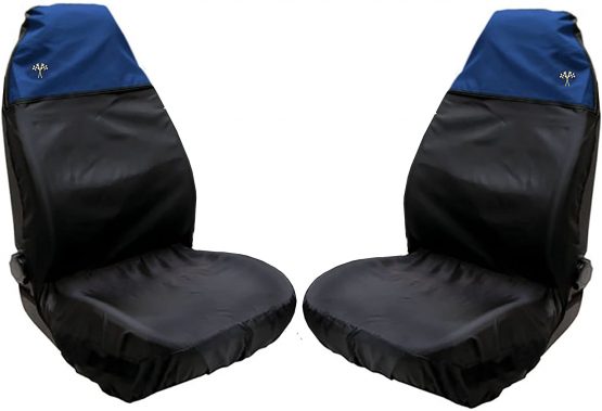 Xtremeauto® Waterproof FRONT Seat Covers with Chequered Flag Logo (Blue)