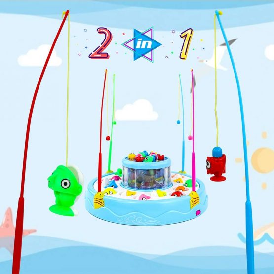 Jerryvon Fishing Games for Kids Gone Fish Board Games Musical Toys Magnetic Rotating Fishing Play Set with 4 Fishing Rods Fish Best Fun Gift for Kids Baby Toddler over 3 Years Old - Image 4