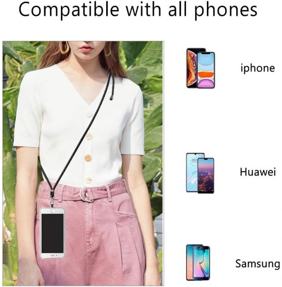 COCASES Crossbody Phone Lanyard Strap with Patch, Adjustable Nylon Neck Strap Necklace Phone Lasso Compatible with Most Smartphones (Black) - Image 2