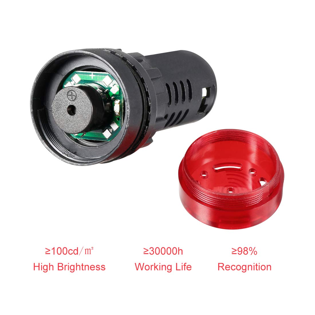 sourcing map Signal Light AC 220V Panel Indicator Flashing Alarm with Buzzer, Red LED, 3Pcs - Image 3