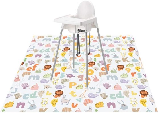 51" Splat Mat for Under High Chair/Arts/Crafts, Womumon Washable Spill Mat Waterproof Anti-Slip Floor Splash Mat, Portable Play Mat and Table Cloth (Alphabet)