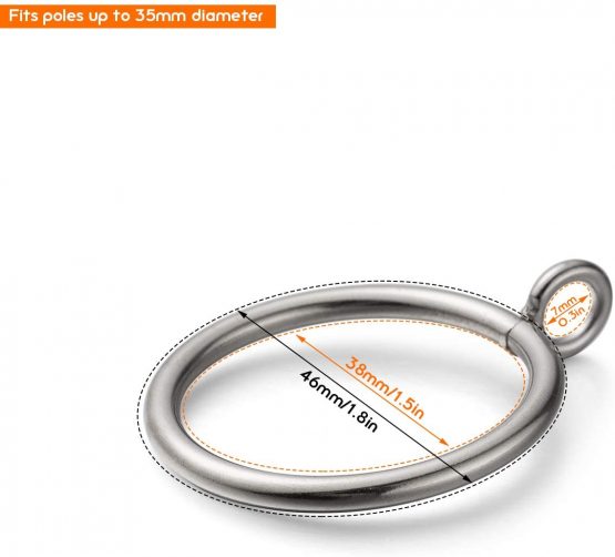 ASelected 50 Pack 38mm Curtain Hanging Rings - Metal Curtain Drapery Pole Hooks fit Rods up to 35mm diameter - Sliver - Image 2