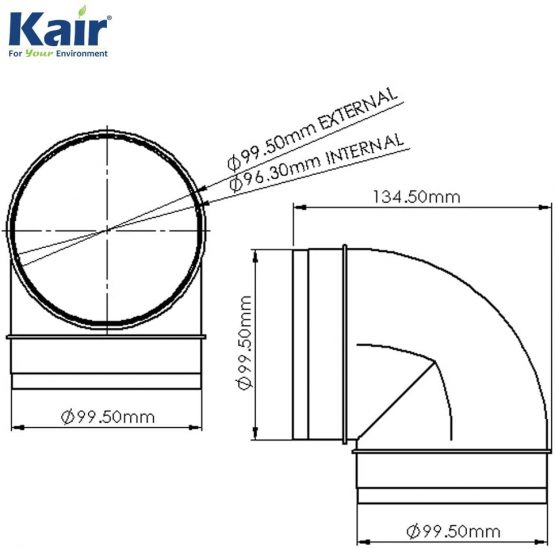 Kair 90 Degree Elbow Bend 100mm - 4 inch Round Plastic Ducting Joint to Connect Round Duct Pipe or Flexible Hose - Image 2