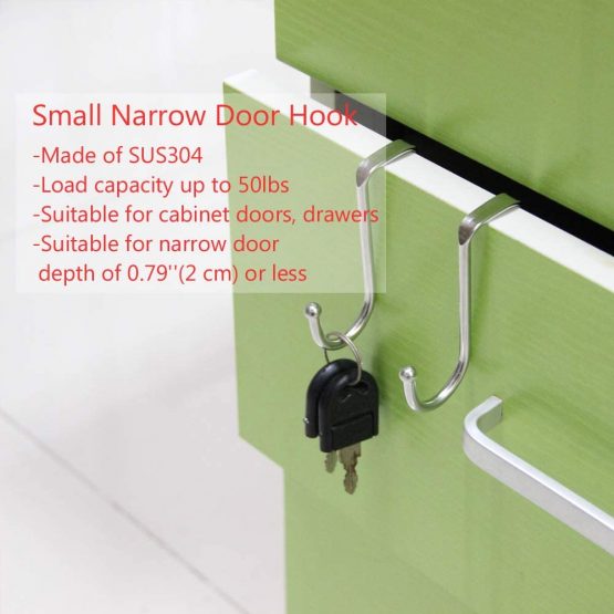 poeland 1kuan Over Cabinet Drawer Double Hooks 304 Stainless Steel Multiple Use Narrow Door Hook for Kitchen, Bathroom, Drawer, Cabinet Door to Hang Bags, Towels, Coat More Pack of 4 - Image 3