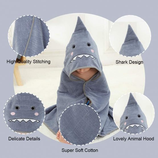 COOKY.D Premium Cotton Cute Animal Face Hooded Baby Bath Towel for Baby Girls Boys, 90x90cm(0-6 Years Old), Blue Elephant - Image 3
