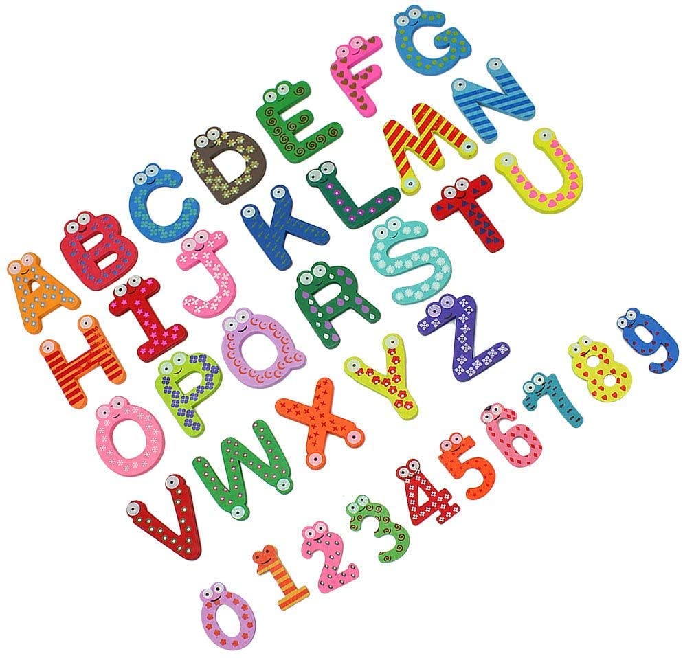 Simuer Wooden Fridge Magnet Letters A-Z Alphabet Animals Numbers Magnetic Letters Words Funny Cartoon Refrigerator Sticker Learning Education Toys 48Pcs/Set - Image 3
