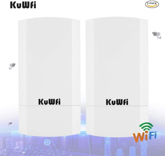 KuWFi Outdoor Wireless Access Point, 2-Pack 900Mbps Long Range Indoor&Outdoor Point-to-Point Wireless CPE Supports 1KM Transmission Distance Solution for PTP, PTMP