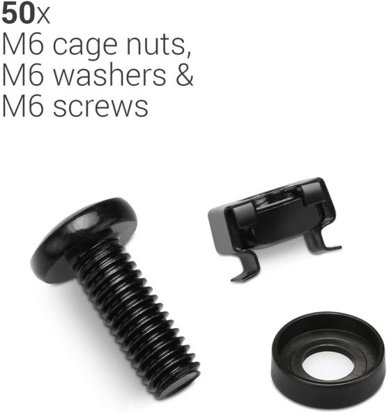 kwmobile 50 Pack M6 Cage Nuts, Bolts and Washers Kit - For Patch Panel Rack Mount Equipment Data Network Cabinets Size 19 Inch and 10 Inch - Black - Image 3