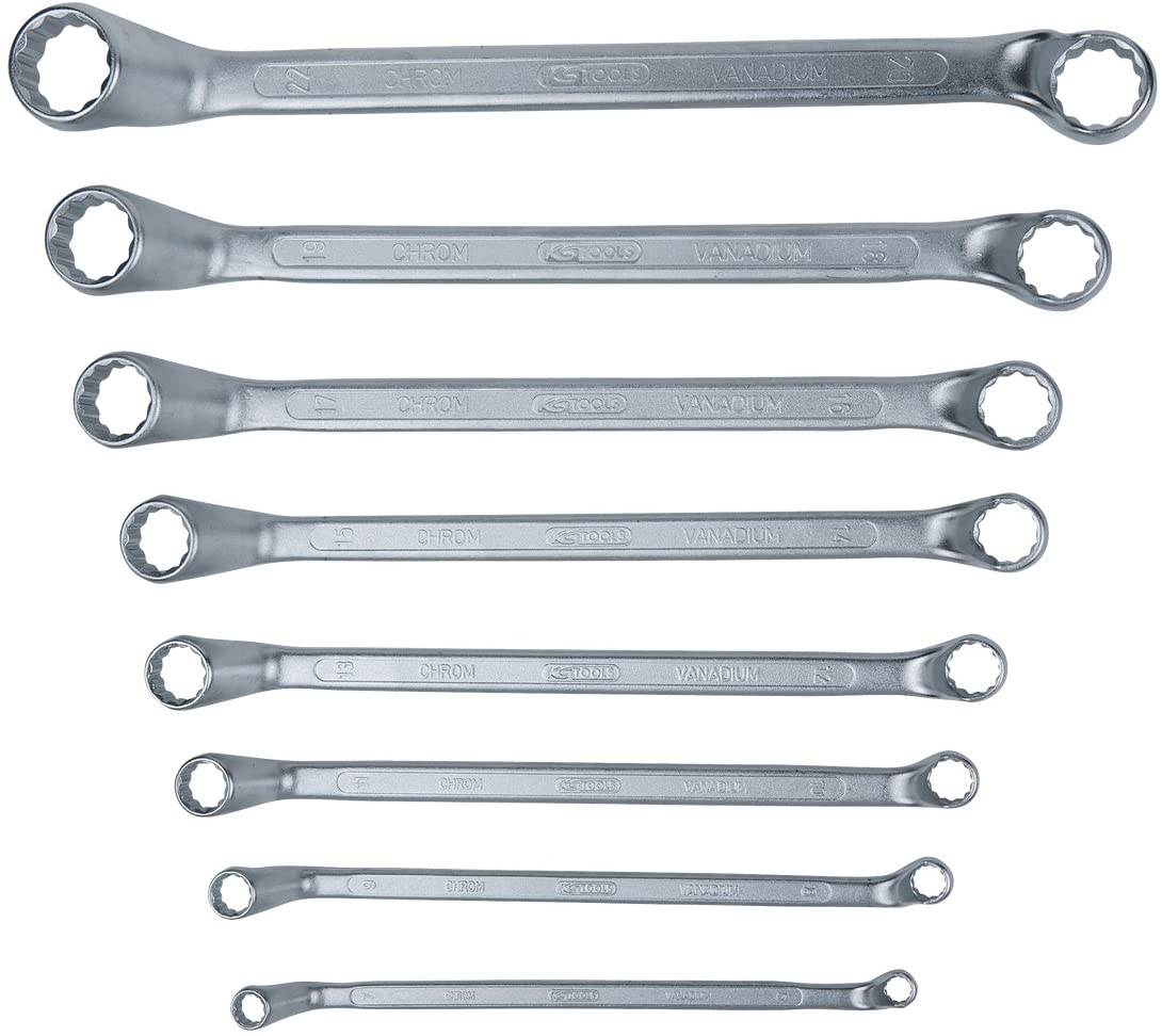KS Tools 517.0248 6-22mm Classic Double Ring Spanner Set Offset (8 Pieces), Chrome
