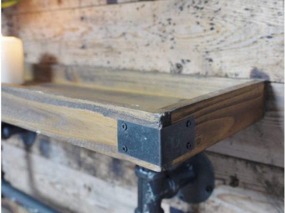 Homes on Trend Industrial Steampunk Style Wood & Metal Pipe Wall Shelf Storage Shelving Unit - Image 4