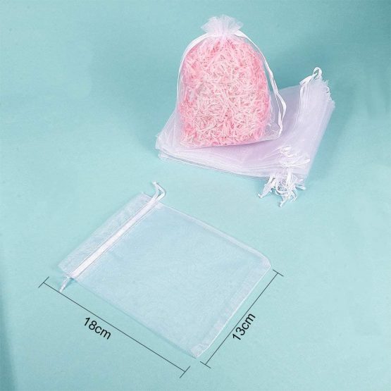 NBEADS 100 Pcs Organza Bags, Rectangle, White, 18x13cm - Image 2