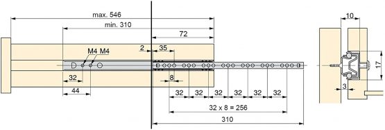 Emuca 3009905 Set of 5 pairs (10pcs) of partial extension ball bearing runners/slides 17mm x 310mm for drawer - Image 2