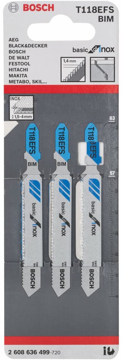 Bosch Professional 3x Jigsaw Blade T 118 EFS Basic for Inox (for Stainless steel sheets Accessories Jigsaw) - Image 2