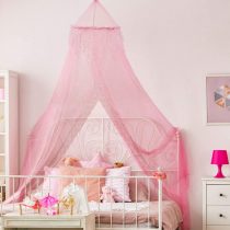 Princess Bed Canopy - Beautiful Silver Sequined Childrens Bed Canopy in Pink - single bed