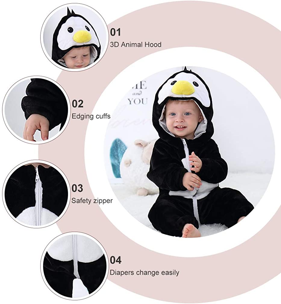 COOKY.D Unisex Baby Hooded Romper Super Soft Flannel Autumn Winter Newborn Animal Jumpsuitt Playsuit Outfits,3-6 Months, Black Bird - Image 3