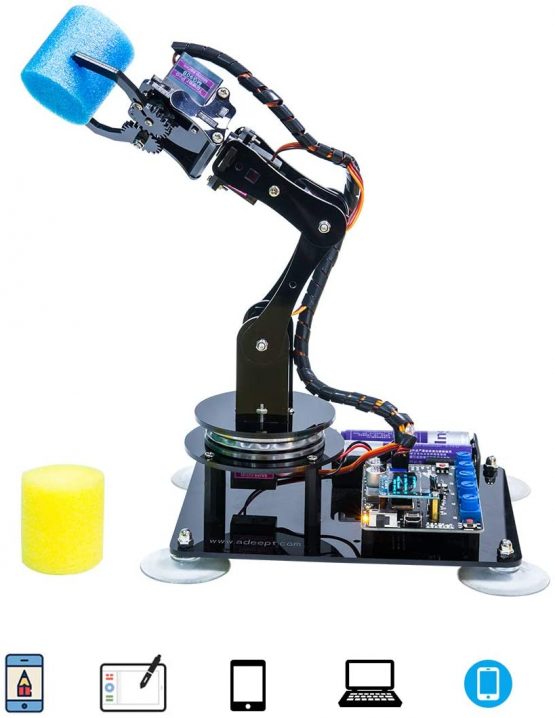 Adeept 5-DOF Robot Arm 5Axis Robotic Arm Kit Compatible with Arduino IDE | DIY Robot Kit | STEAM Robot Arm Kit with OLED Display | Processing Code and PDF Tutorial via Download Link