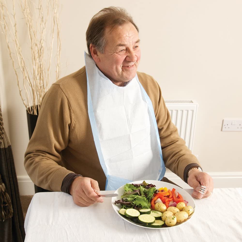 Abena Disposable Adult Clothing Protector Bibs with Pocket and Neck