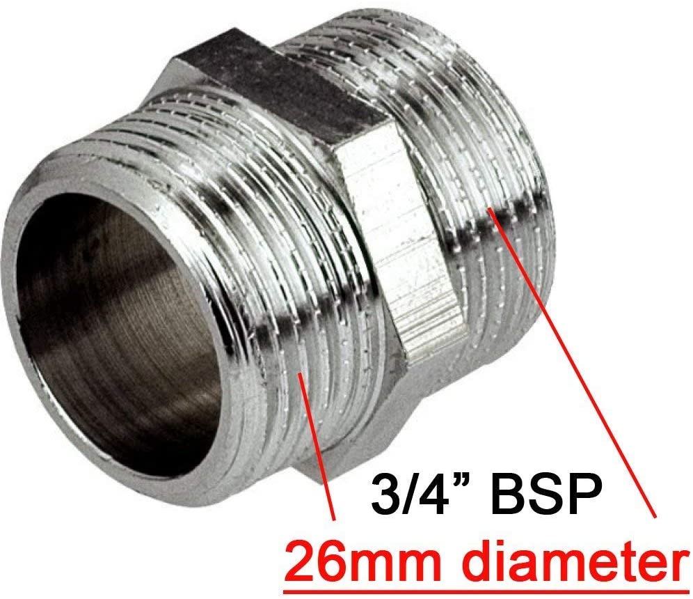 G3/4 (26mm Dia) Thread Pipe Connection Male x Male Nipple Fitting, Chrome
