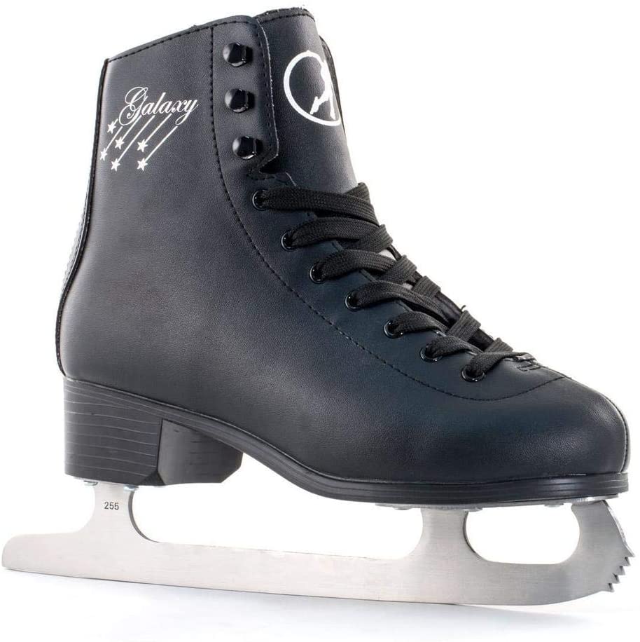 SFR Galaxy Figure Ice Skate with Pre-Sharpened Carbon Stainless Blade and Ergonomic Heel Design, Black, 2J