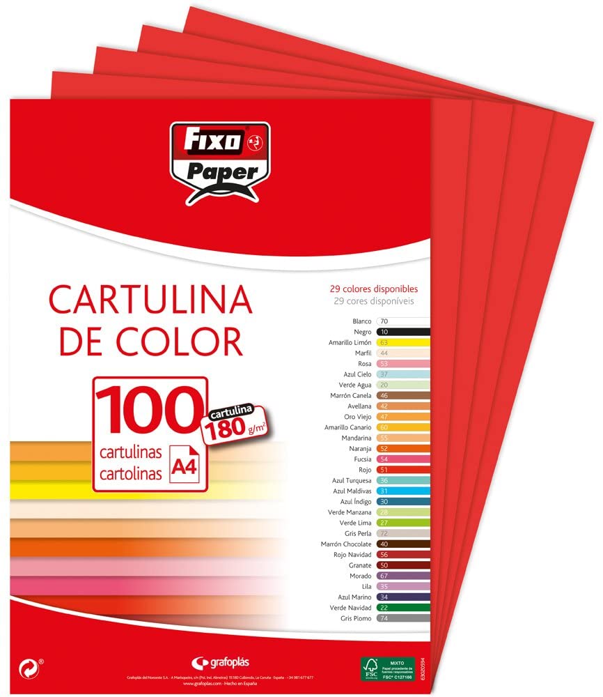 Fixo 11110451 - Pack of 100 Card, A4, Red