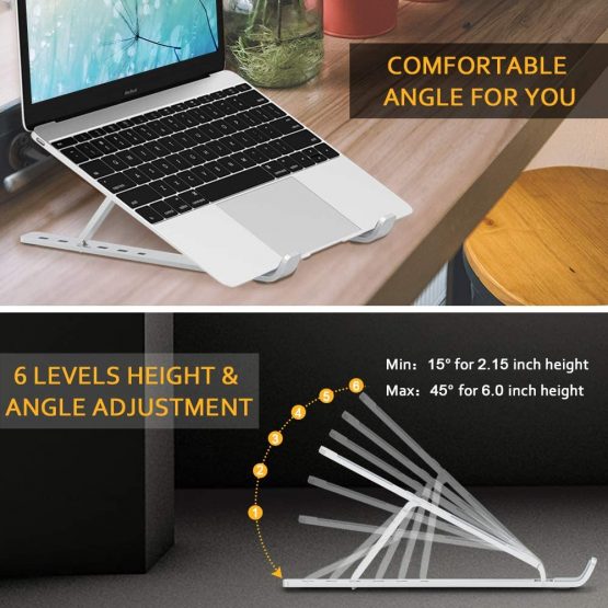 Babacom Laptop Stand, Aluminum Ventilated Stand Ergonomic Adjustable Computer Holder, Lightweight Notebook Riser for MacBook Air Pro, Dell XPS, HP, More 10-15.6” Laptops Tablet iPad, Silver - Image 2