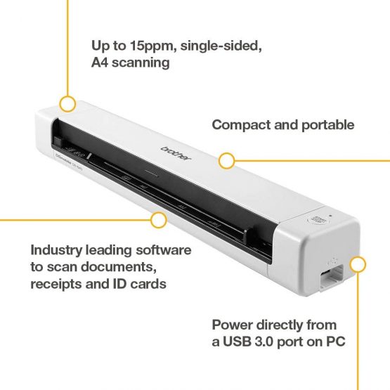 Brother DS-640 Document Scanner, USB 3.0, DSMobile, Portable, 15PPM, A4 Scanner, Includes Micro USB Cable, White - Image 2