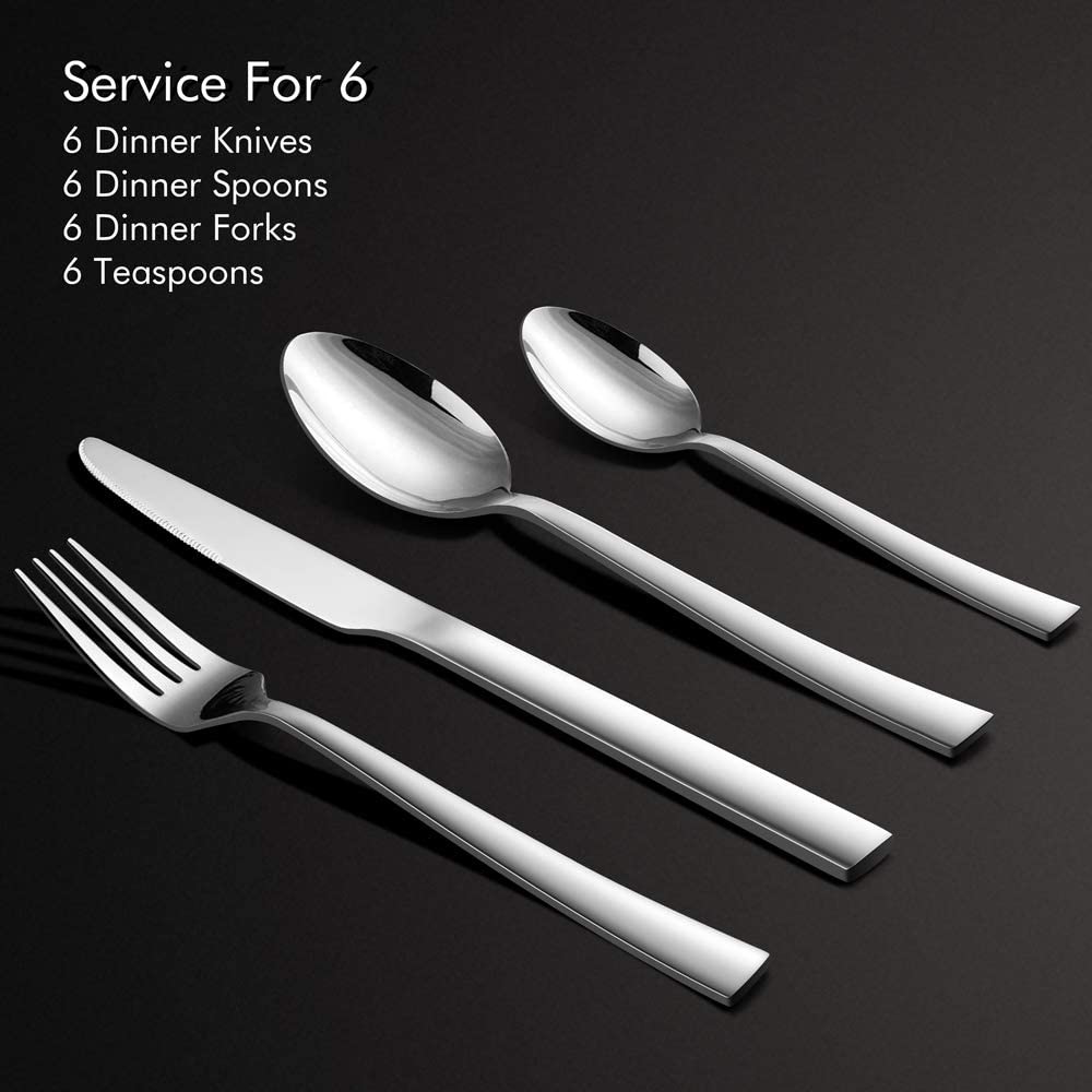 HaWare 24 Piece Cutlery Set, Stainless Steel Flatware Silverware with Knife Spoon Fork, Service for 6 - Image 2