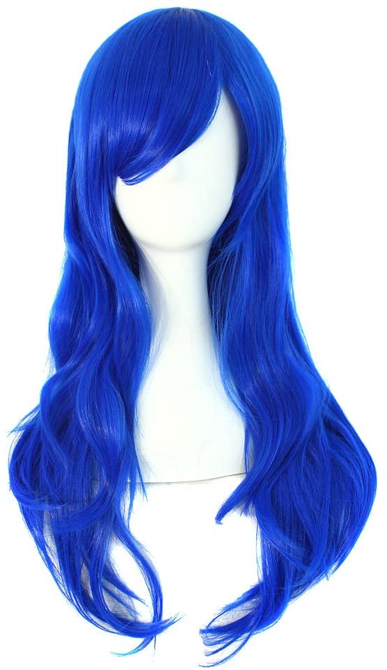 MapofBeauty 28" 70cm Long Curly Hair Ends Costume Cosplay Wig (Blue), Navy Blue, 28 inch (Pack of 1)