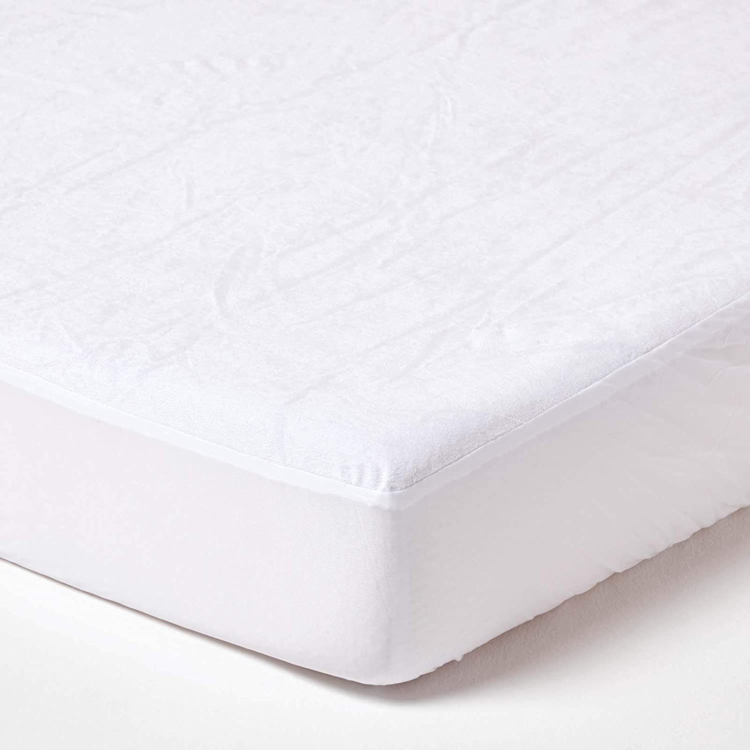 HOMESCAPES Small Double Terry Towelling Waterproof Mattress Protector 100% Cotton Terry Pile Top Breathable Hypoallergenic Washable Protector with Fully Elasticated Thick Stretch Fabric Skirt