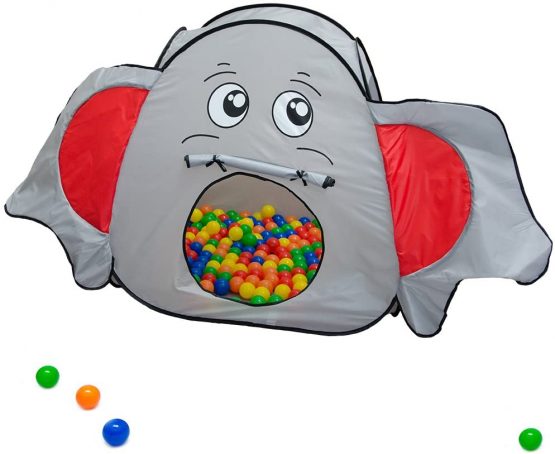 LittleTom Elephant Play Tent 100x100x102cm with Tunnel pop-up ball pit Grey - Image 2