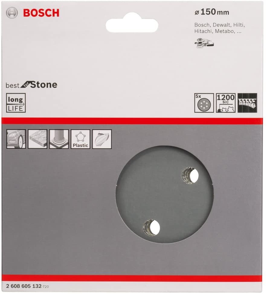 Bosch 5x PRO Plastic and Hard Stone F355 Sanding Disc (for Concrete Hard stone, diameter mm, Grit 1200 - Image 2