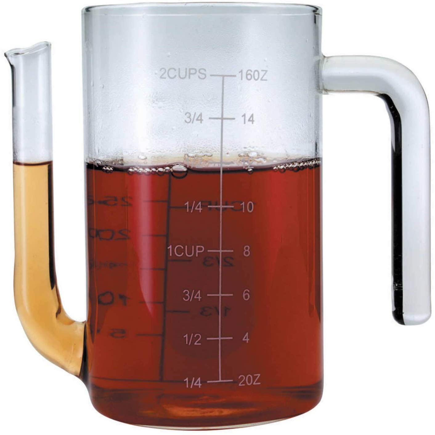 MasterClass Glass Gravy/Fat Separator Jug, 450ml / 2 cups / 16 fl oz capacity, 7.9 x 14.5 x 12.5 cm, Transparent