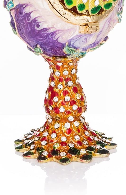 QIFU Hand Painted Enameled Faberge Peacock Egg Style Decorative Hinged Jewelry Trinket Box, Unique Gift for Home Decor - Image 4