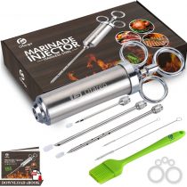 Ofargo Stainless Steel Meat Injector Syringe with 3 Marinade Injector Needles for BBQ Grill Smoker, 2-oz Large Capacity, Including Paper User Manual, Recipe E-Book (Download PDF)