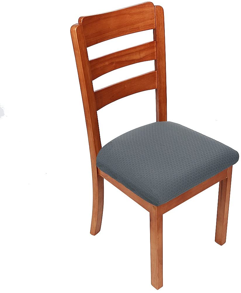 smiry Stretch Chair Seat Covers for Dining Room Grey Set of 4 Jacquard Dining Chair Seat Protectors Chair Slipcovers - Image 3