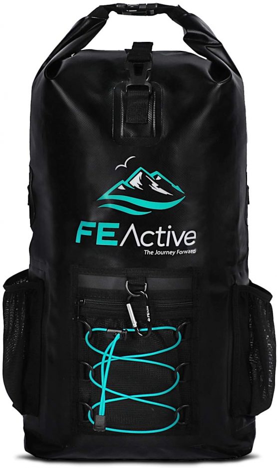 FE Active Dry Bag Waterproof Backpack - 20L Eco Friendly Hiking Backpack. Ideal for Camping Accessories & Fishing Gear. Great Travel Bag, Beach Bag for Kayak & Boating | Designed in California, USA