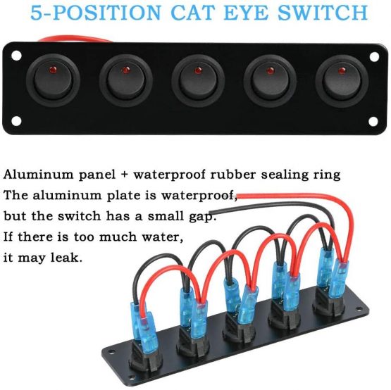 Nilight 5 Gang Rocker Switch Panel – 5-Pin ON/OFF For Auto, Marine, Boats, RV – Red