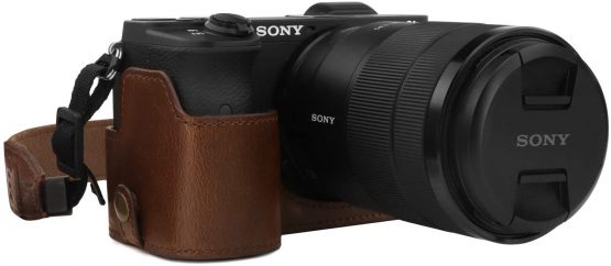 MegaGear Ever Ready Leather Camera Half Case compatible with Sony Alpha A6600