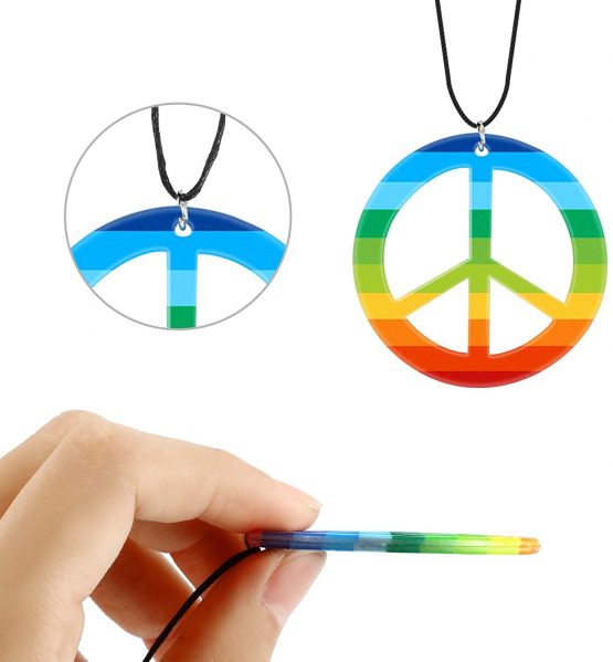 12 Pieces Rainbow Peace Necklaces Plastic Peace Sign Pendant Necklace Costume Accessory 1960's Hippie Accessories - Image 3