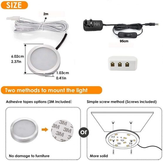 Vlio Under Cabinet Light Kit, Set of 6, LED Puck Lights, 15W, 1500LM, Warm White, Display Cabinet Lighting, Disc Light for Kitchen, Closet, Counter, Cupboard, Shelf, Wardrobe and More - Image 2