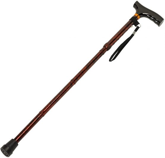 Homecraft Folding Coloured Walking Stick with Wooden Handle, Lightweight Adjustable Walking Cane for Balance, Mobility Aid, Walnut, 825-925 mm/33-37 Inches, (Eligible for VAT relief in the UK)