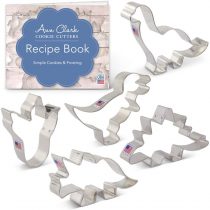 Ann Clark Cookie Cutters 5-Piece Dinosaur Cookie Cutter Set with Recipe Booklet, Triceratops, Stegosaurus, T-Rex, Brontosaurus and Dinosaur Footprint
