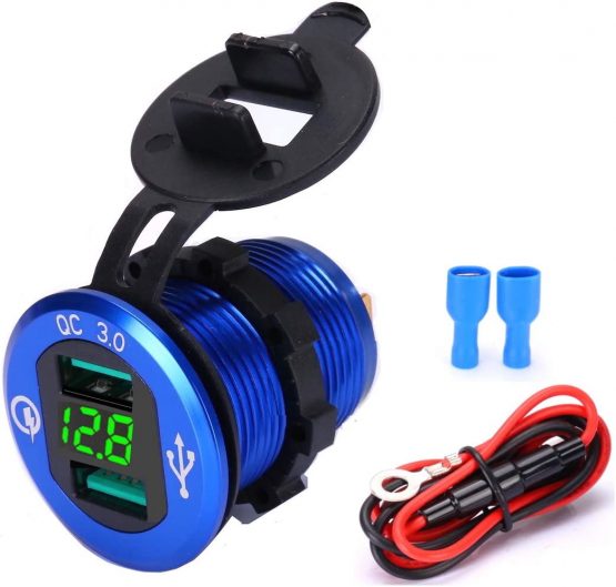 USB Car Socket Fast Charge Dual Car Charger 12V/24V 36W USB Car Charger QC 3.0 Waterproof Universal Car Cigarette Lighter Adapter for Motorcycle, Caravan, Boat, Truck - Image 2