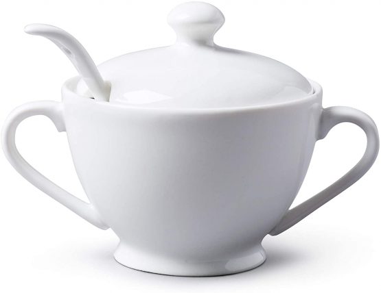 WM Bartleet & Sons 1750 T372 Traditional Porcelain Sugar Bowl with Lid & Spoon – White
