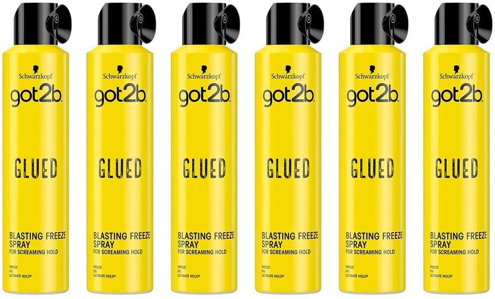 Schwarzkopf got2b Glued Blasting Freeze Spray, Strong hold Hairspray for Up to 72 Hours, Vegan, Silicone Free, 300 ml - Pack of 6