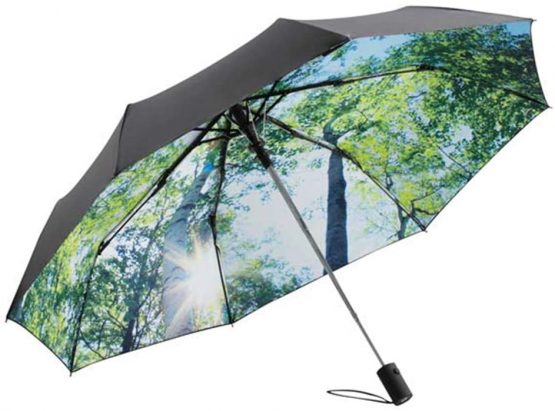Le Monde du Umbrella, Folding Umbrella for Men/Women, Black, Automatic Opening System, Wind Resistant, Forest Print 60 cm