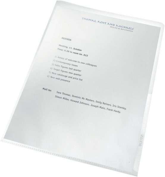 Leitz A4 File Folders, Pack of 25, Non Toxic Plastic, Embossed Mat Surface, 140 Micron Thick, 100 Percent recyclable, Carbon Neutral, Eco Friendly, Recycle Range, 40013003, Clear