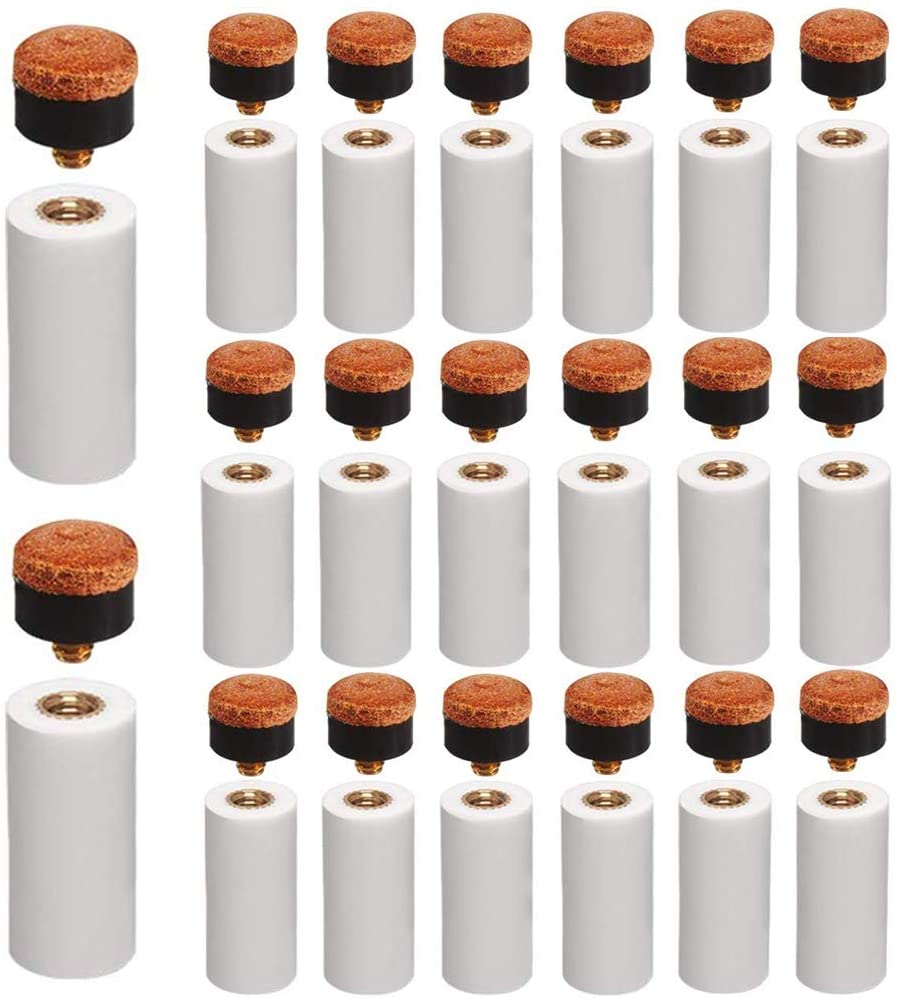 Amacoam Pool Cue Tips 20 Pieces 12 mm Hard Billiard Cue Tips Brass Screw-on Replacement Tips with Pool Cue Stick Ferrules for Snooker Pool Cues Hard Brown Tip Set Billiard Accessories
